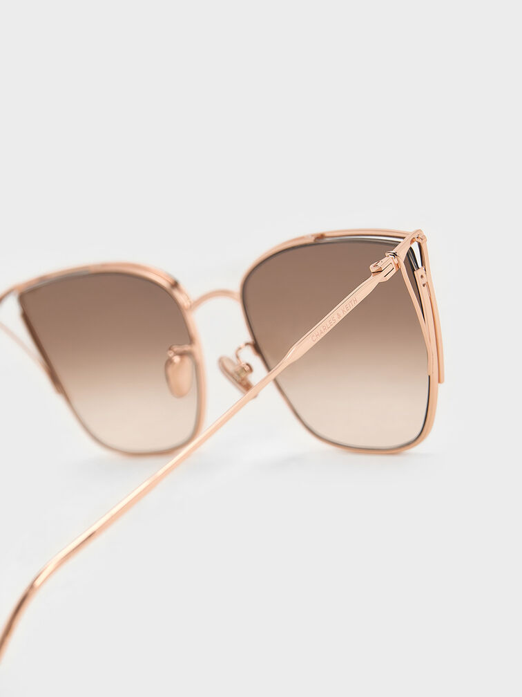 Shea Metallic-Rim Square Sunglasses, Rose Gold, hi-res