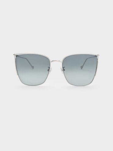 Shea Metallic-Rim Square Sunglasses, Silver, hi-res
