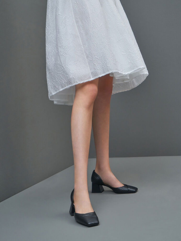 Stitch-Trim D'Orsay Pumps, Black, hi-res