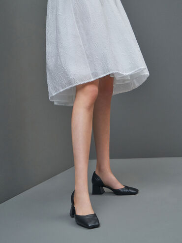 Stitch-Trim D'Orsay Pumps, Black, hi-res