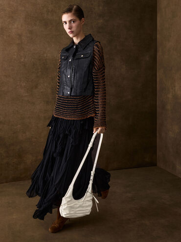 Kadee Ruched Bow-Charm Hobo Bag, Cream, hi-res