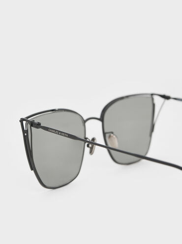 Shea Metallic-Rim Square Sunglasses, Black, hi-res