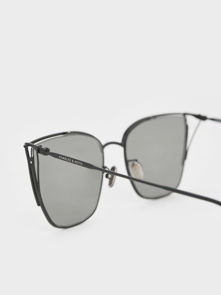 Shea Metallic-Rim Square Sunglasses, Black, hi-res