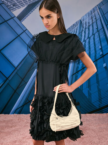 Kadee Ruched Bow-Charm Hobo Bag, Cream, hi-res