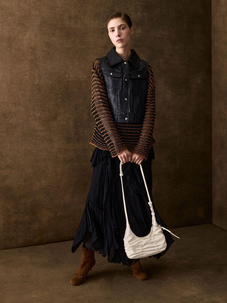 Kadee Ruched Bow-Charm Hobo Bag, Cream, hi-res