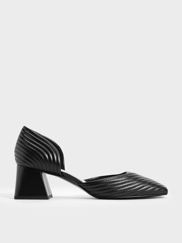 Stitch-Trim D'Orsay Pumps, Black, hi-res