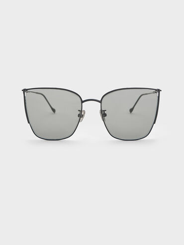 Shea Metallic-Rim Square Sunglasses, Black, hi-res