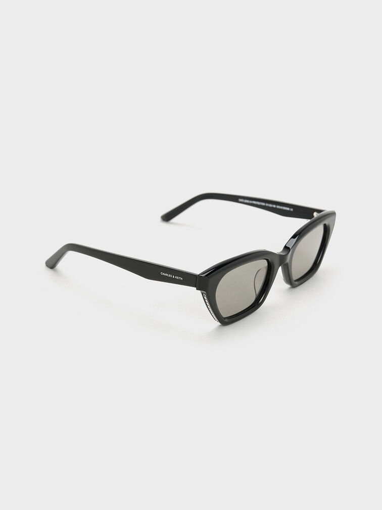 Vesta Angular Cat-Eye Sunglasses, Black, hi-res