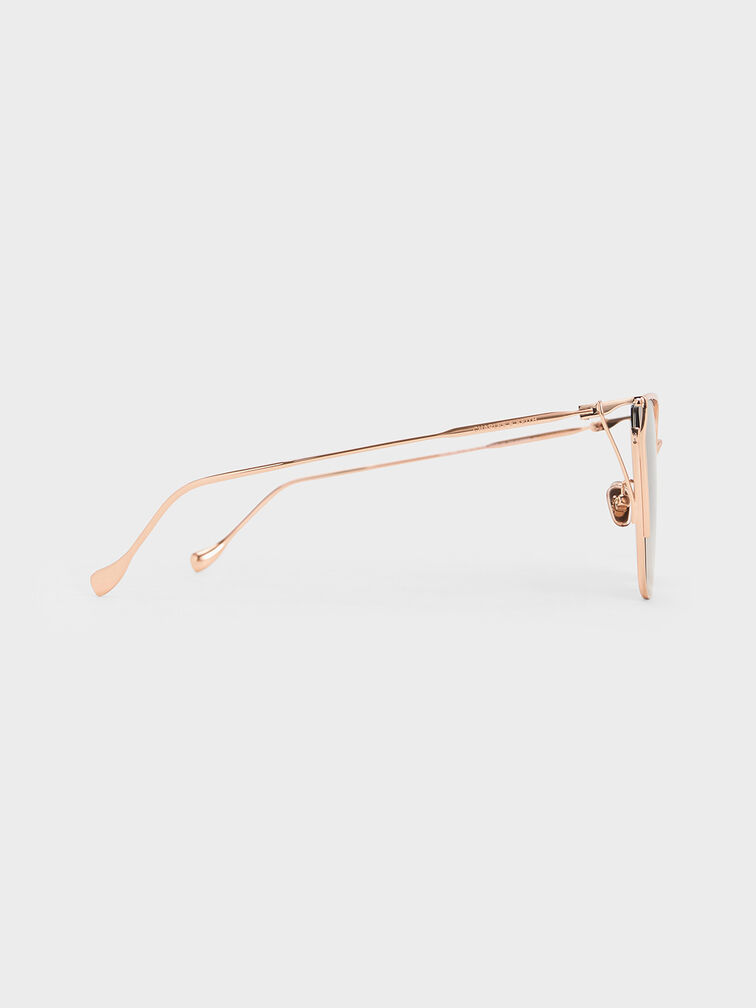 Shea Metallic-Rim Square Sunglasses, Rose Gold, hi-res