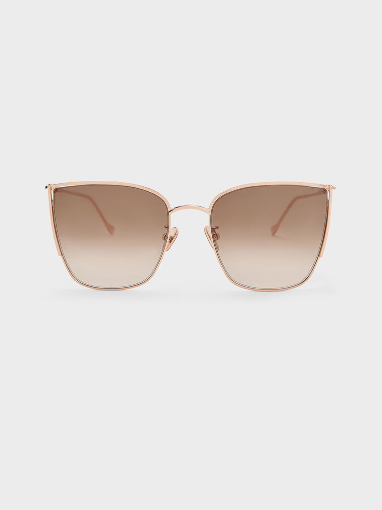 Shea Metallic-Rim Square Sunglasses, Rose Gold, hi-res