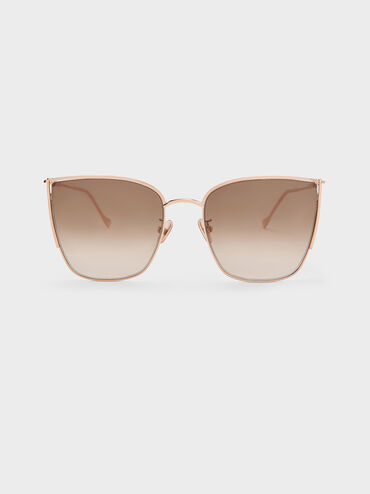 Shea Metallic-Rim Square Sunglasses, Rose Gold, hi-res