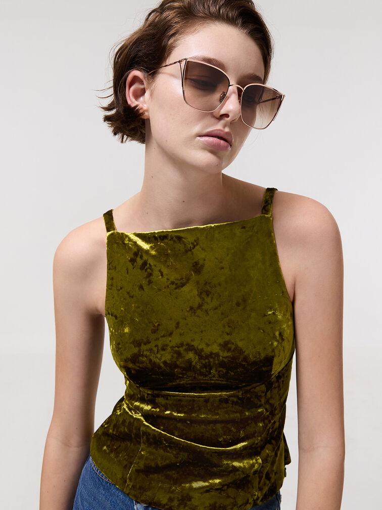 Shea Metallic-Rim Square Sunglasses, Rose Gold, hi-res