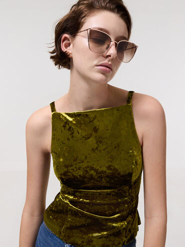 Shea Metallic-Rim Square Sunglasses, Rose Gold, hi-res