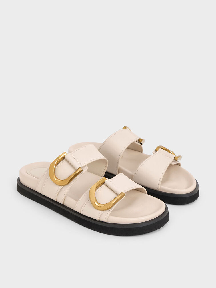 Gabine Buckled Leather Slides, Oat, hi-res