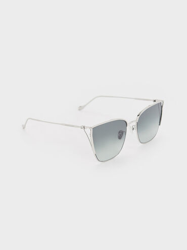 Shea Metallic-Rim Square Sunglasses, Silver, hi-res