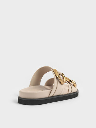 Gabine Gold-Buckle Leather Slides, Oat, hi-res