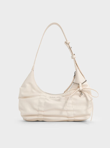 Kadee Ruched Bow-Charm Hobo Bag, Cream, hi-res