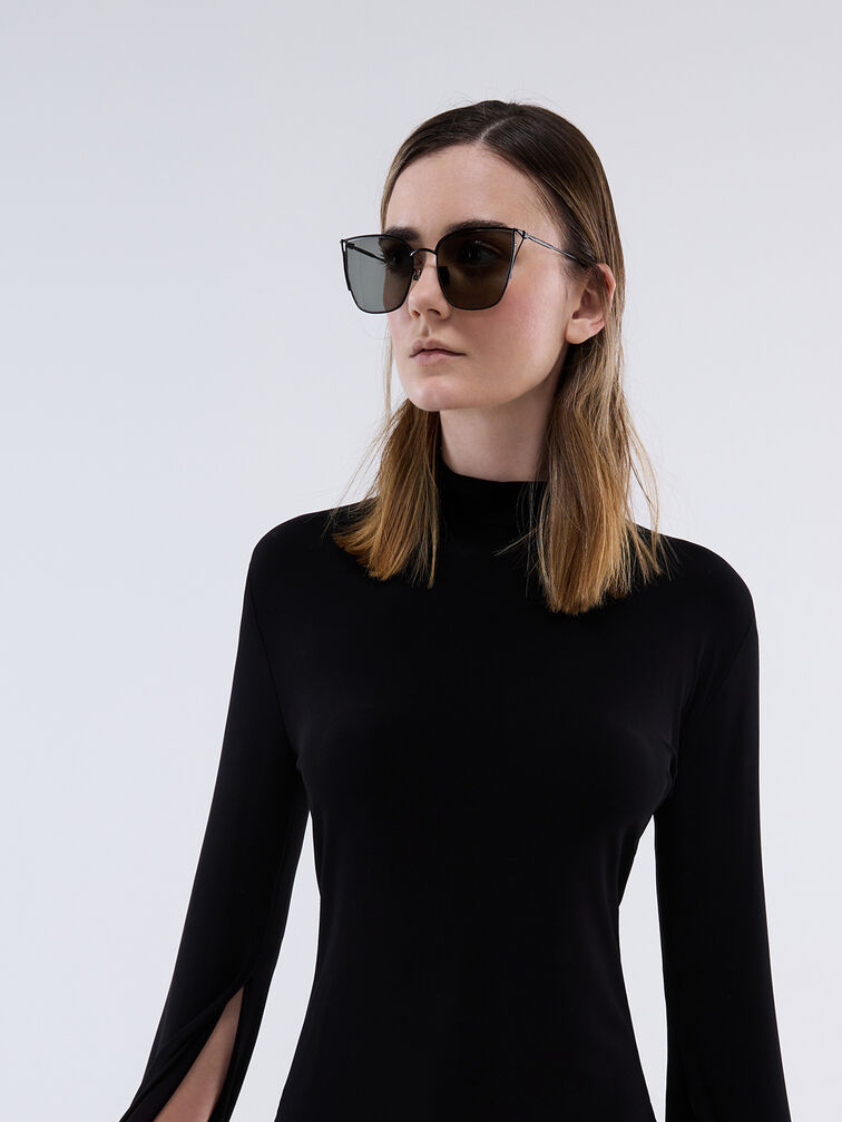 Shea Metallic-Rim Square Sunglasses, Black, hi-res