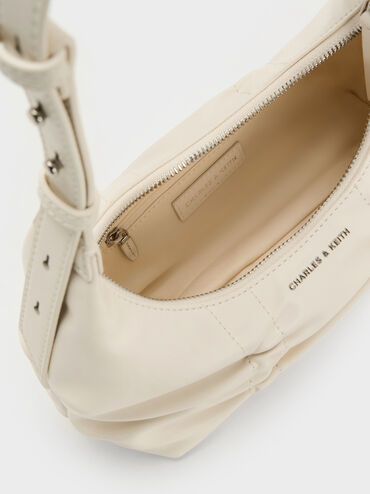 Kadee Ruched Bow-Charm Hobo Bag, Cream, hi-res