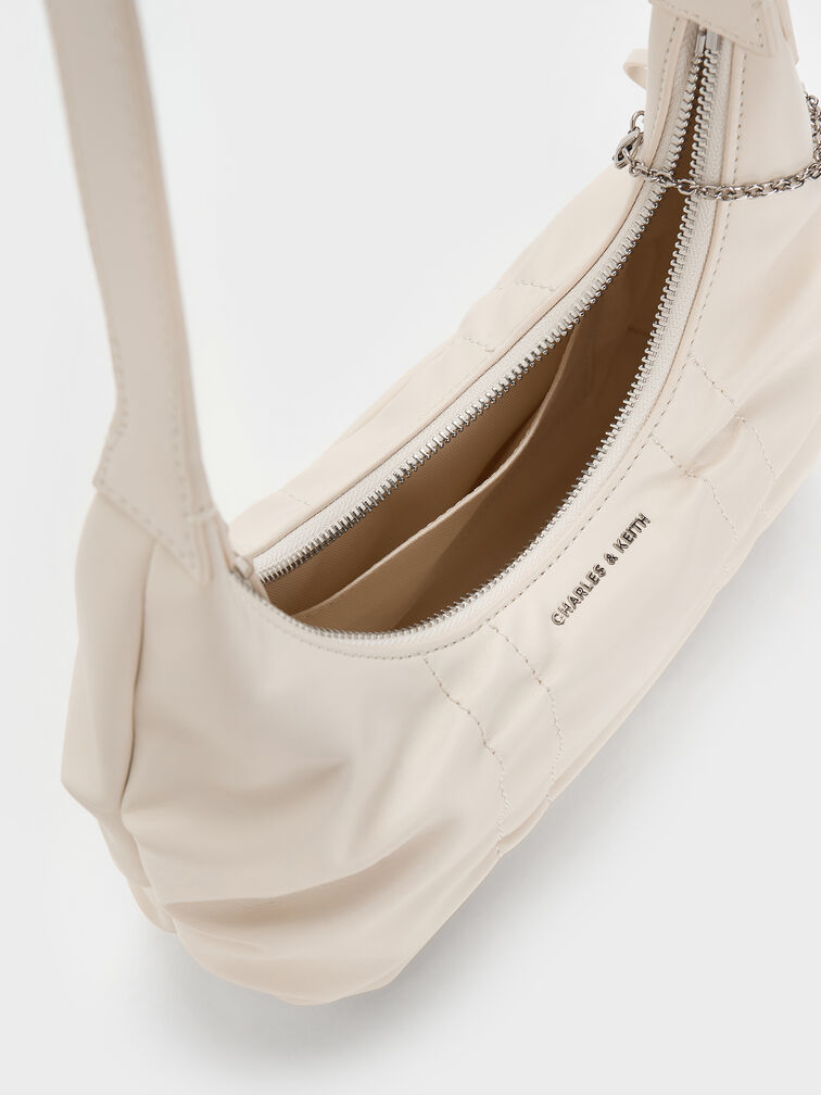 Kadee Ruched Bow-Charm Hobo Bag, Cream, hi-res