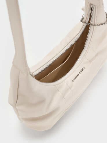 Kadee Ruched Bow-Charm Hobo Bag, Cream, hi-res