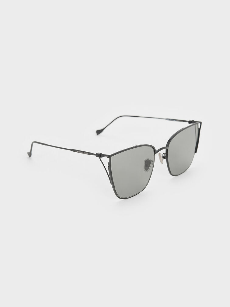 Shea Metallic-Rim Square Sunglasses, Black, hi-res