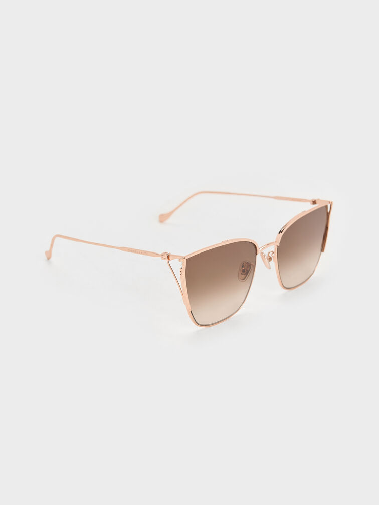Shea Metallic-Rim Square Sunglasses, Rose Gold, hi-res