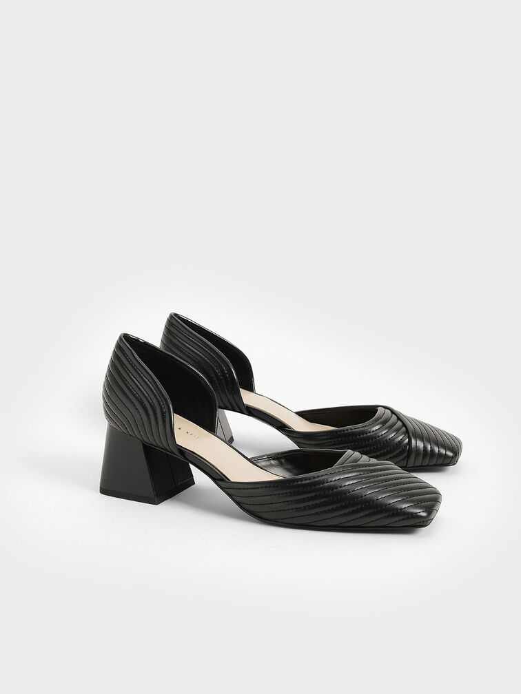 Stitch-Trim D'Orsay Pumps, Black, hi-res
