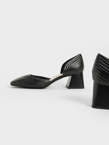 Stitch-Trim D'Orsay Pumps, Black, hi-res