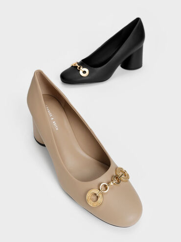 Circle Chain-Link Cylindrical Heel Pumps, Nude, hi-res