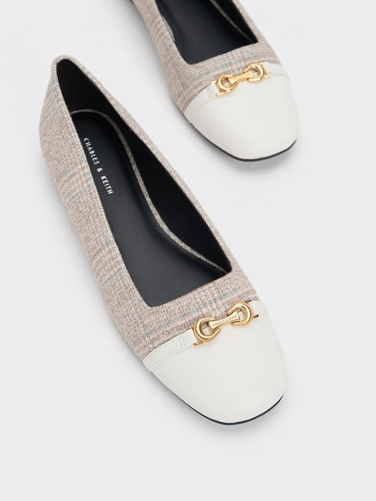 Metallic Accent Checkered Ballerinas, Grey, hi-res