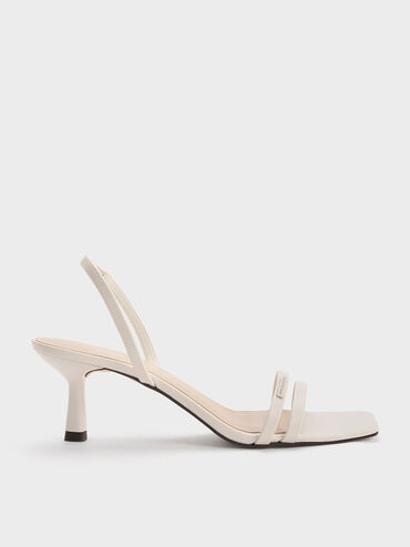 Double Strap Slingback Heeled Sandals, White, hi-res