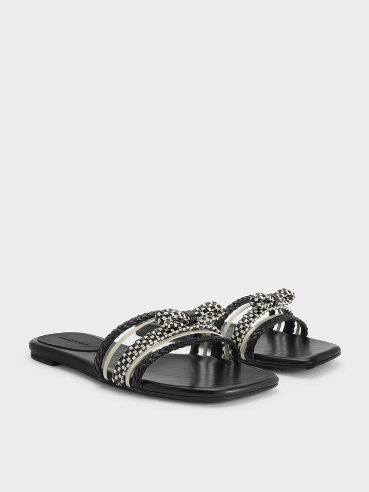 Kaleen Woven-Bow Slide Sandals, Black, hi-res