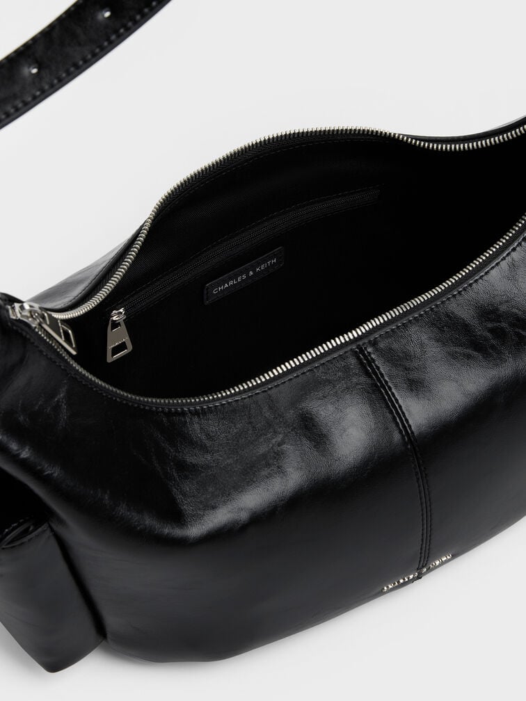 Large Bessie Side-Pocket Hobo Bag, Noir, hi-res
