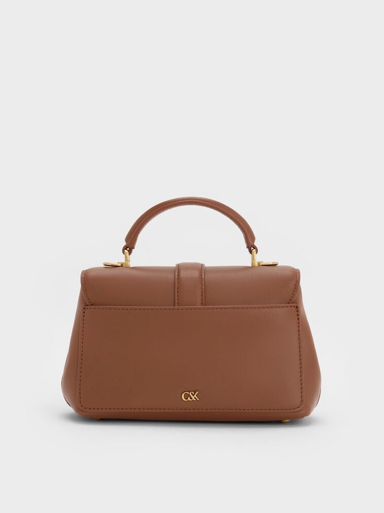 Gabine Leather Top Handle Bag, Chocolate, hi-res
