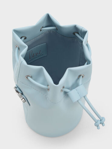 Heart Motif Caged Bucket Bag, Light Blue, hi-res