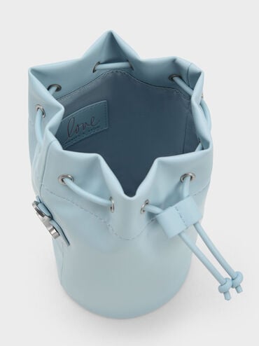 Heart Motif Caged Bucket Bag, Light Blue, hi-res