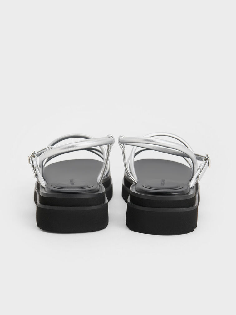 Tubular Strap Sandals, Silver, hi-res