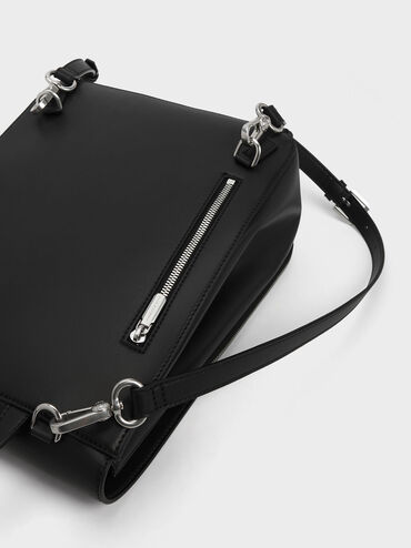 Front Flap Structured Backpack, Noir, hi-res