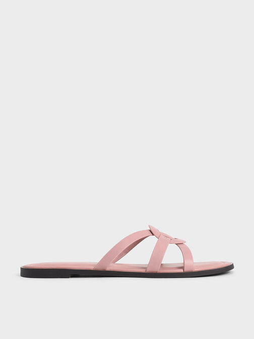 Ring Detail Strappy Flats, Light Pink, hi-res