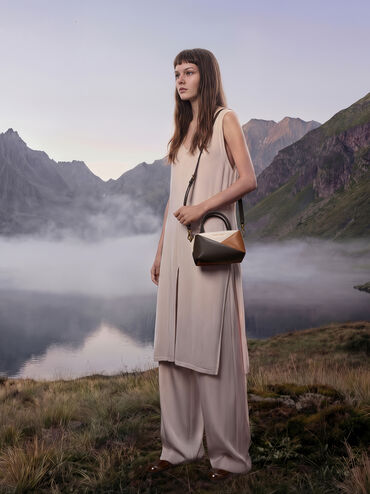 Midori Colourblock Geometric Bowling Bag, Multi Brown, hi-res