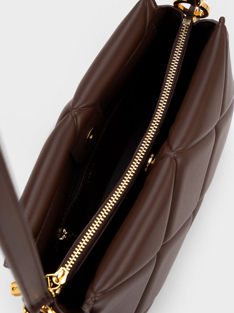 Danika Chunky Chain Padded Bag, Dark Brown, hi-res