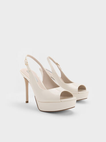 Patent Platform Slingback Sandals, Chalk, hi-res