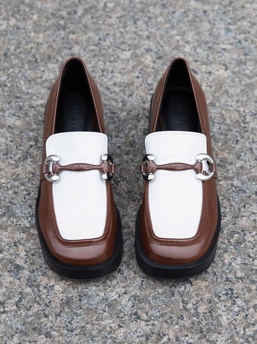Catelaya Two-Tone Metallic Accent Loafer Pumps, Dark Brown, hi-res