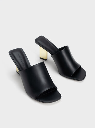 Metallic Blade Heel Mules, Black, hi-res