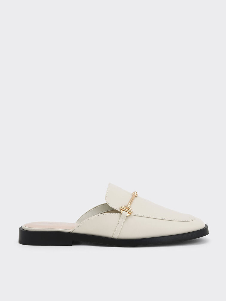 Metallic Bar Loafer Mules, Chalk, hi-res