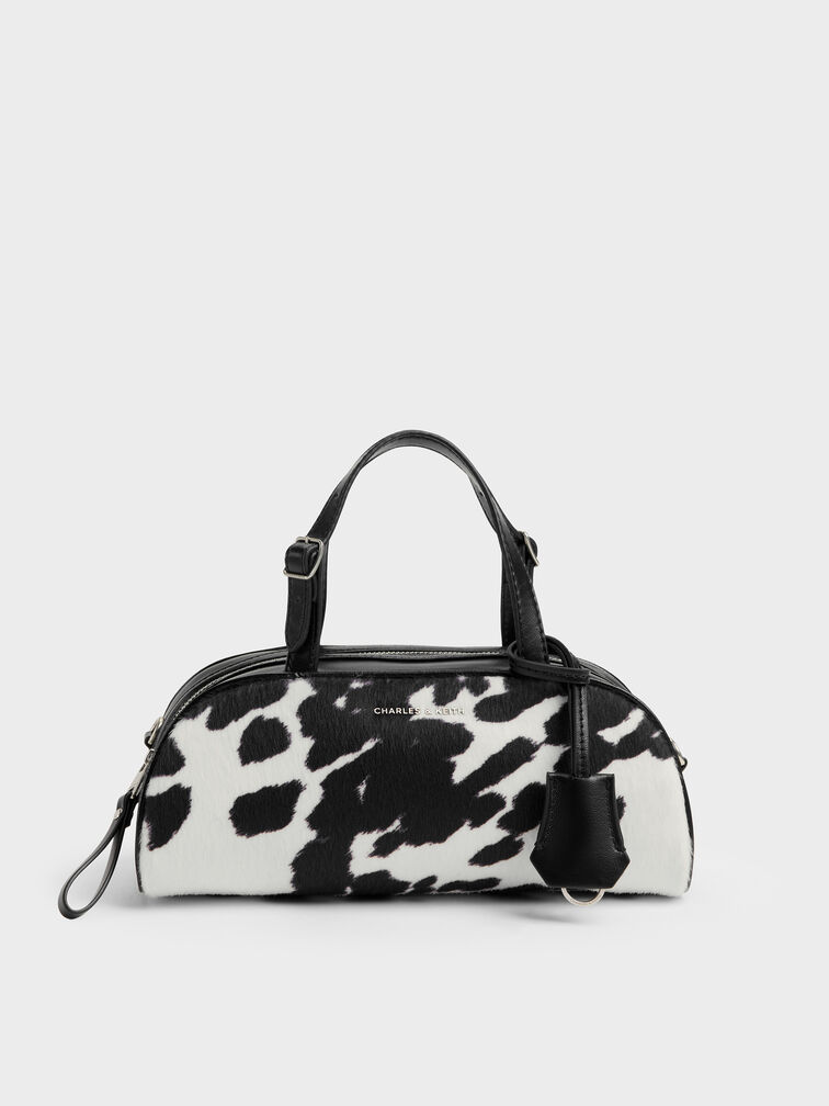 Vega Furry Cow-Print Elongated Bowling Bag, Multi, hi-res