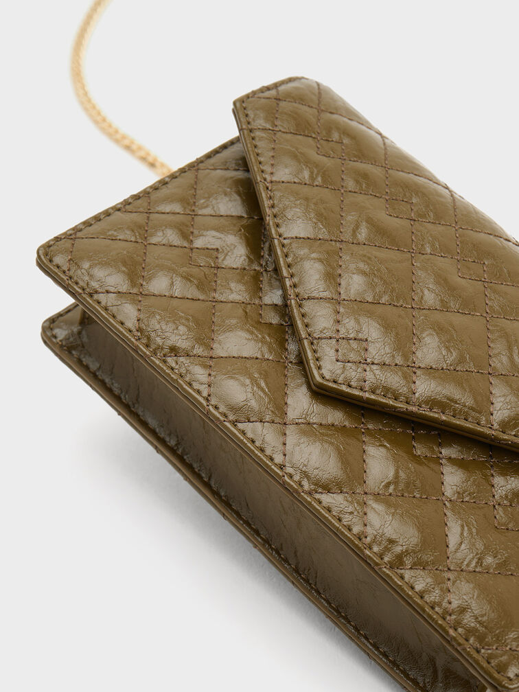 Duo Quilted Envelope Clutch, Khaki, hi-res