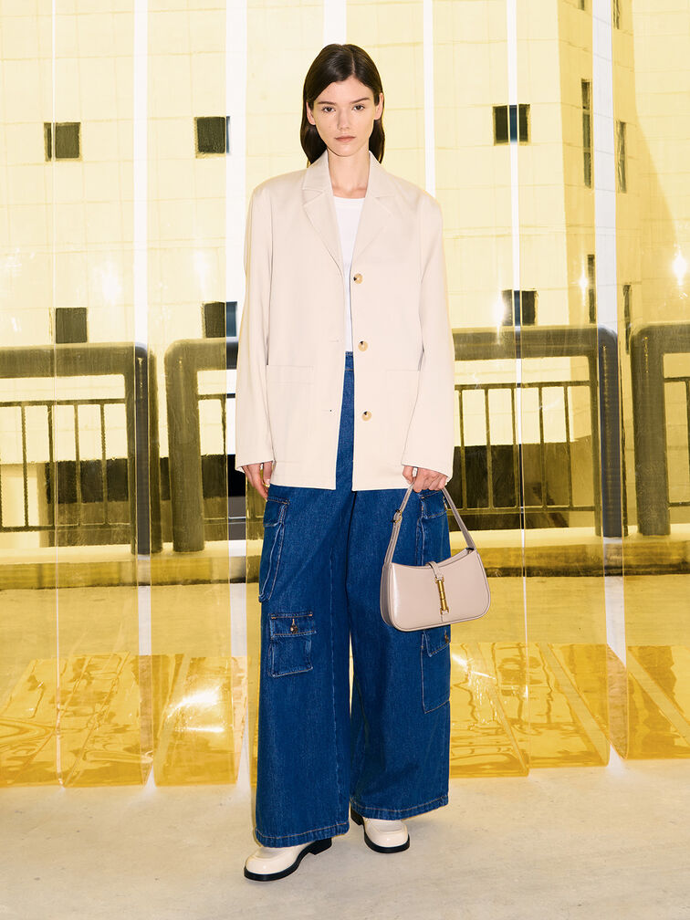 Cesia Metallic-Accent Shoulder Bag, Taupe, hi-res