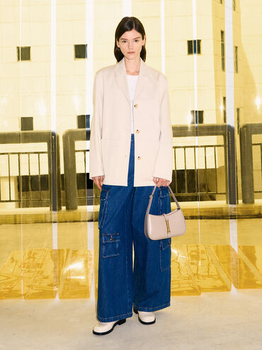 Cesia Metallic-Accent Shoulder Bag, Taupe, hi-res